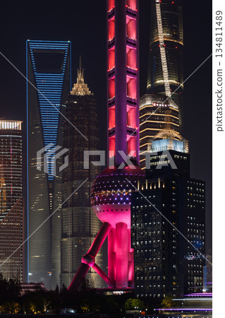 The dazzling night view of the Oriental Pearl Tower in Shanghai, China The dazzling night view of the Oriental Pearl Tower in Shanghai, China 134811489