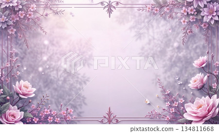 美麗的夢幻花卉圖案和時尚的背景框 134811668