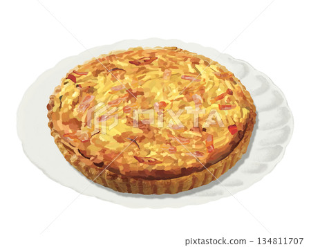 Bacon quiche (whole) with plate 134811707