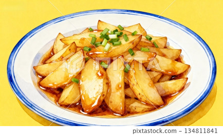 potato chips with spicy sauce 134811841