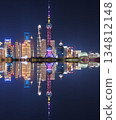 Night view of the Bund, Huangpu River and Lujiazui in Shanghai, China 134812148