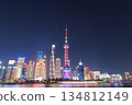 Night view of the Bund, Huangpu River and Lujiazui in Shanghai, China 134812149