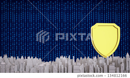 Cybersecurity Shield Protecting Digital City Infrastructure 3d render. Cybersecurity Shield Protecting Digital City Infrastructure 3d render. 134812166