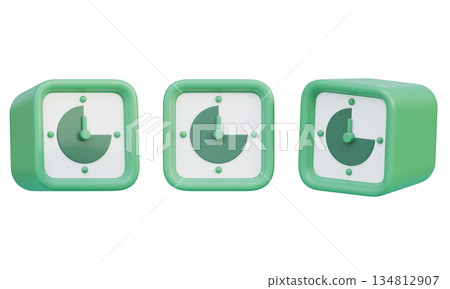 Square shaped 3D digital clock timer in cute clay style 134812907