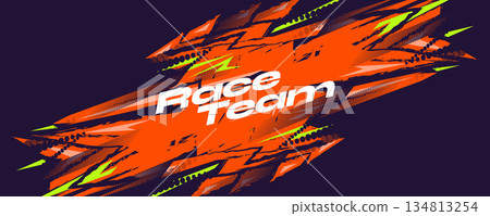 Abstract Background with Orange Grunge Brush Strokes and Green Sharp Shapes with Halftone Pattern. For Racing or Sports Banner and Poster Design Abstract Background with Orange Grunge Brush Strokes and Green Sharp Shapes with Halftone Pattern. For Racing or Sports Banner and Poster Design 134813254