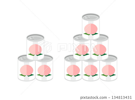 Illustration of stacked cans of white peaches 134813431