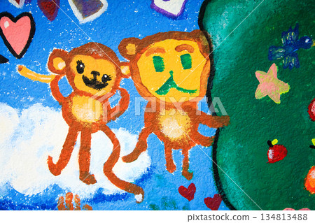 watercolor painting with cute little girl 134813488