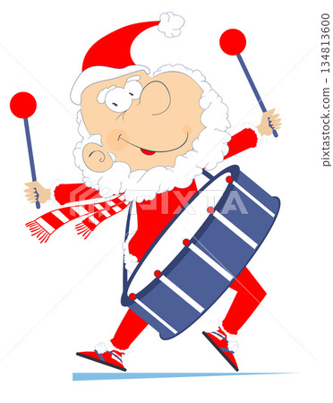 Funny Santa Claus beats a big drum illustration. Santa Claus beats a big drum using drumsticks in both hands isolated on white illustration Funny Santa Claus beats a big drum illustration. Santa Claus beats a big drum using drumsticks in both hands isolated on white illustration 134813600