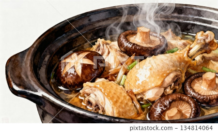 steamed mussel in a pot 134814064