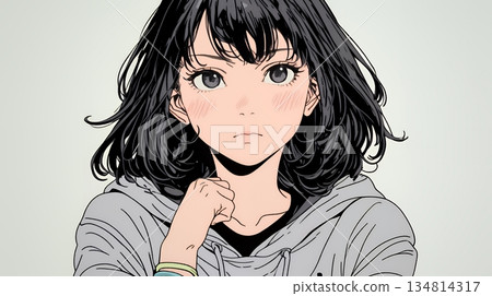 一位年輕女子聳了聳肩，一副困惑而無奈的樣子。 134814317