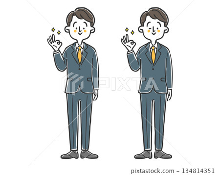 Male office worker making an OK sign, whole body, vector 134814351