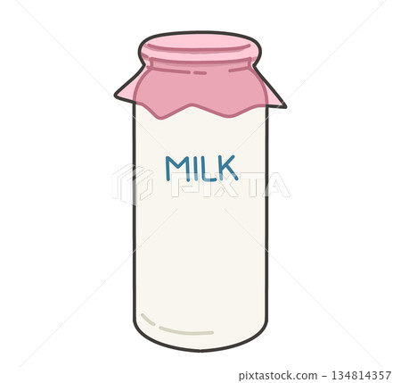 Illustration of a milk bottle with a pink lid 134814357