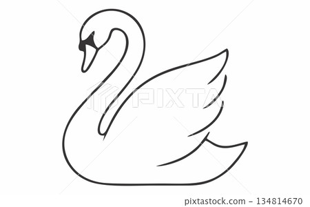 Simple line illustration of a white swan 134814670