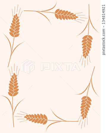 Wheat frame with place for text. Template for your design. ornamental frame with cereal spikelets, wheat ears, cereal seeds, decorative border. Vector illustration, copy space. 134814921