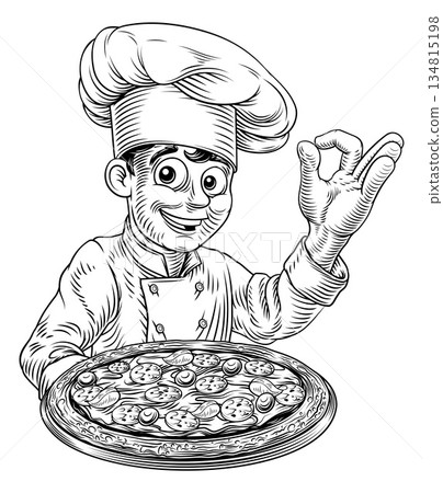 Pizza Chef Vintage Style Pizzeria Illustration Pizza Chef Vintage Style Pizzeria Illustration 134815198
