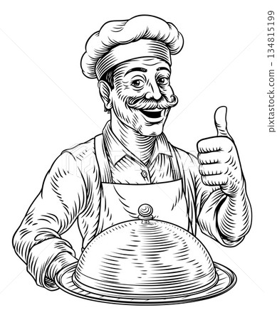 Chef Cloche Tray Platter Plate Tray Illustration 134815199