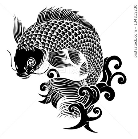 Koi Carp Fish Vintage Japanese Woodcut Style Art Koi Carp Fish Vintage Japanese Woodcut Style Art 134815230
