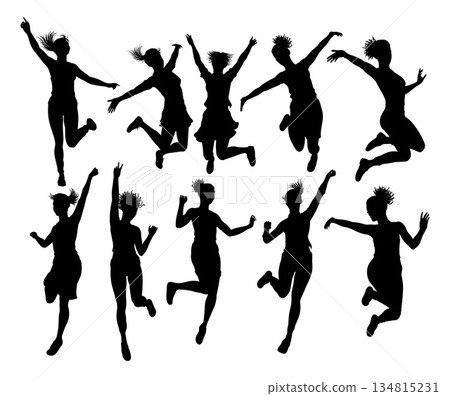 Happy Woman Jumping For Joy Silhouette Women Happy Woman Jumping For Joy Silhouette Women 134815231