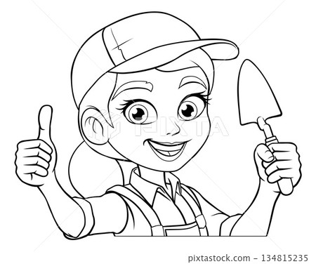 Female Bricklayer Cartoon Trowel Builder Woman 134815235