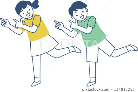 Smiling girl and boy pointing 134815255