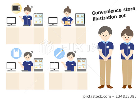 便利商店店員顧客服務場景插圖集 134815385