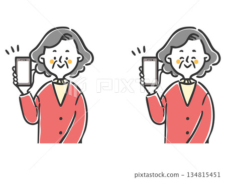 Senior woman holding a smartphone, upper body, vector Senior woman holding a smartphone, upper body, vector 134815451