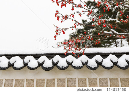 Gyeongbokgung palace covered in snow. Seoul, South Korea. 134815468