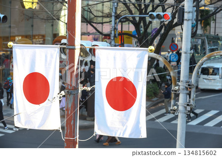 [Japanese flag] Hinomaru, streetscape near Omotesando 134815602
