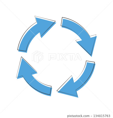 藍色「四步驟循環箭頭」圖示 - 更新、循環、處理 - 藍色「四步驟循環箭頭」圖示 - 更新、循環、處理 - 134815763