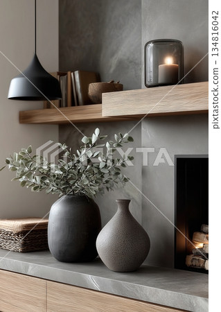 Cozy luxurious modern living room interior, elegant home decor in calm and neutral colors Cozy luxurious modern living room interior, elegant home decor in calm and neutral colors 134816042