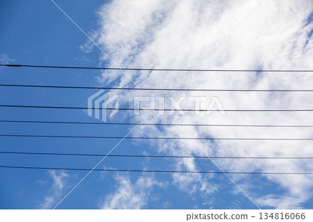 都市中,藍天下的電線五線譜 134816066
