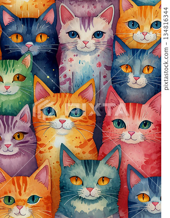 Colorful and cute cat patterns 134816344
