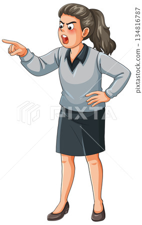 Angry Businesswoman Pointing and Yelling in Side View Angry Businesswoman Pointing and Yelling in Side View 134816787