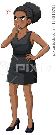 Angry Businesswoman Thinking with Hand on Chin 134816795