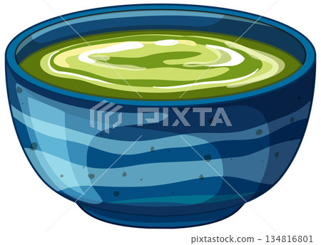 Vector Illustration of Green Matcha Tea in a Blue Ceramic Bowl 134816801