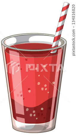 Red Berry Smoothie in Glass with Striped Paper Straw Red Berry Smoothie in Glass with Striped Paper Straw 134816820