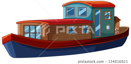 Colorful Vector Illustration of Dutch Houseboat Side View 134816821