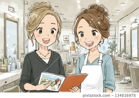 圖：一位美髮沙龍女員工正在查看美髮產品目錄 134816978