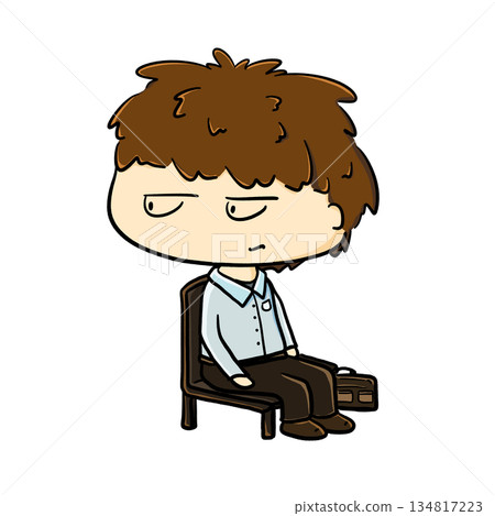 Cartoon male worker sitting on chair and glancing to the left illustration 134817223