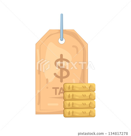 Illustration of tax label with coin stacks  134817278