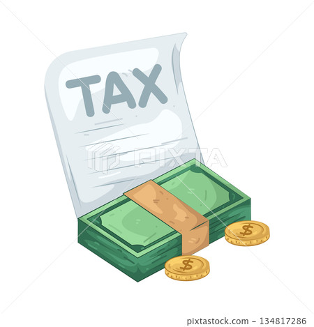 Illustration of tax report with money and coin Illustration of tax report with money and coin 134817286