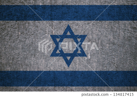 Israeli flag on a textured uneven wall, patriotic photo Israeli flag on a textured uneven wall, patriotic photo 134817415