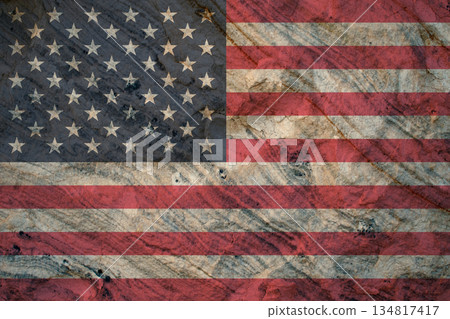 Patriotic USA background, American flag on stone texture 134817417