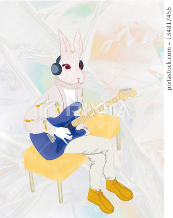 Rabbit playing guitar Rabbit playing guitar 134817456