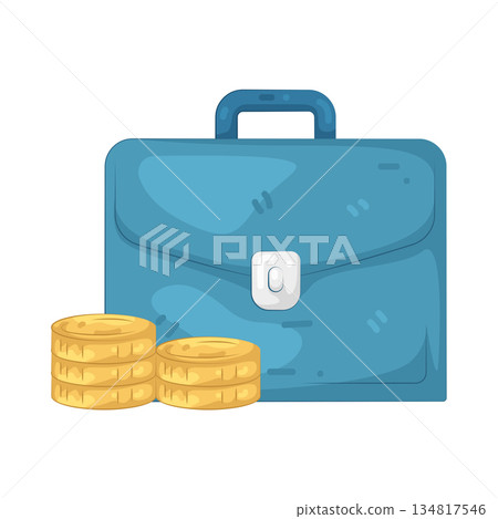 Illustration of briefcase with coin stacks Illustration of briefcase with coin stacks 134817546