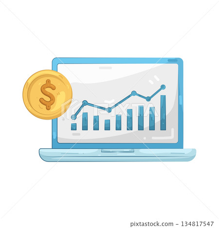 Illustration of Growth Chart on Laptop with Dollar Coin Illustration of Growth Chart on Laptop with Dollar Coin 134817547