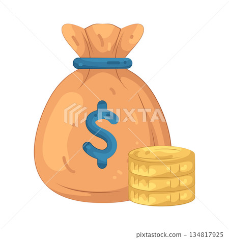 Illustration of money bag and coin stacks Illustration of money bag and coin stacks 134817925