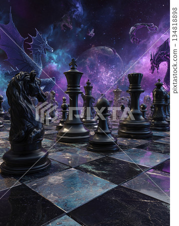 A Majestic Cosmic Battle Between Dragon Kings Under Purple Nebulae 134818898