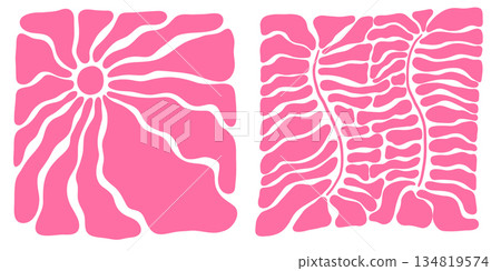 Funky sunburst vector background, abstract geometric pattern with groovy rays. Vintage sunshine design inspired by 60s and 70s retro art, warm sunlight texture and color. 134819574