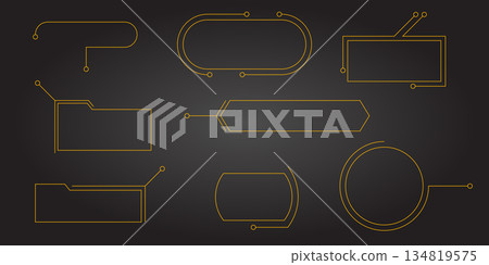Modern line interface with text box frame title callout and hud border menu. Futuristic board elements set for web ui game business banner or digital presentation template 134819575
